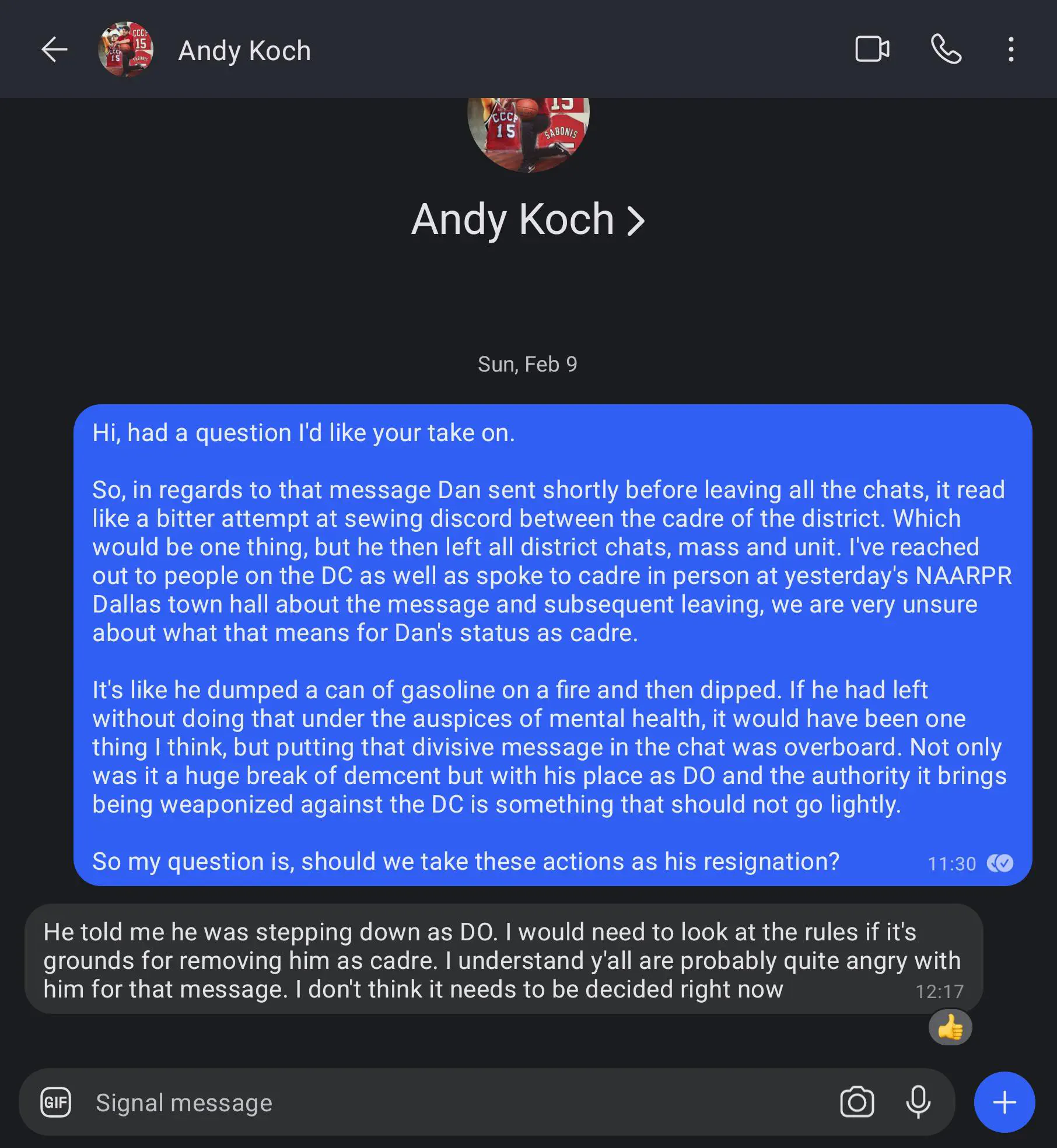 Andy on Dan removal screenshot